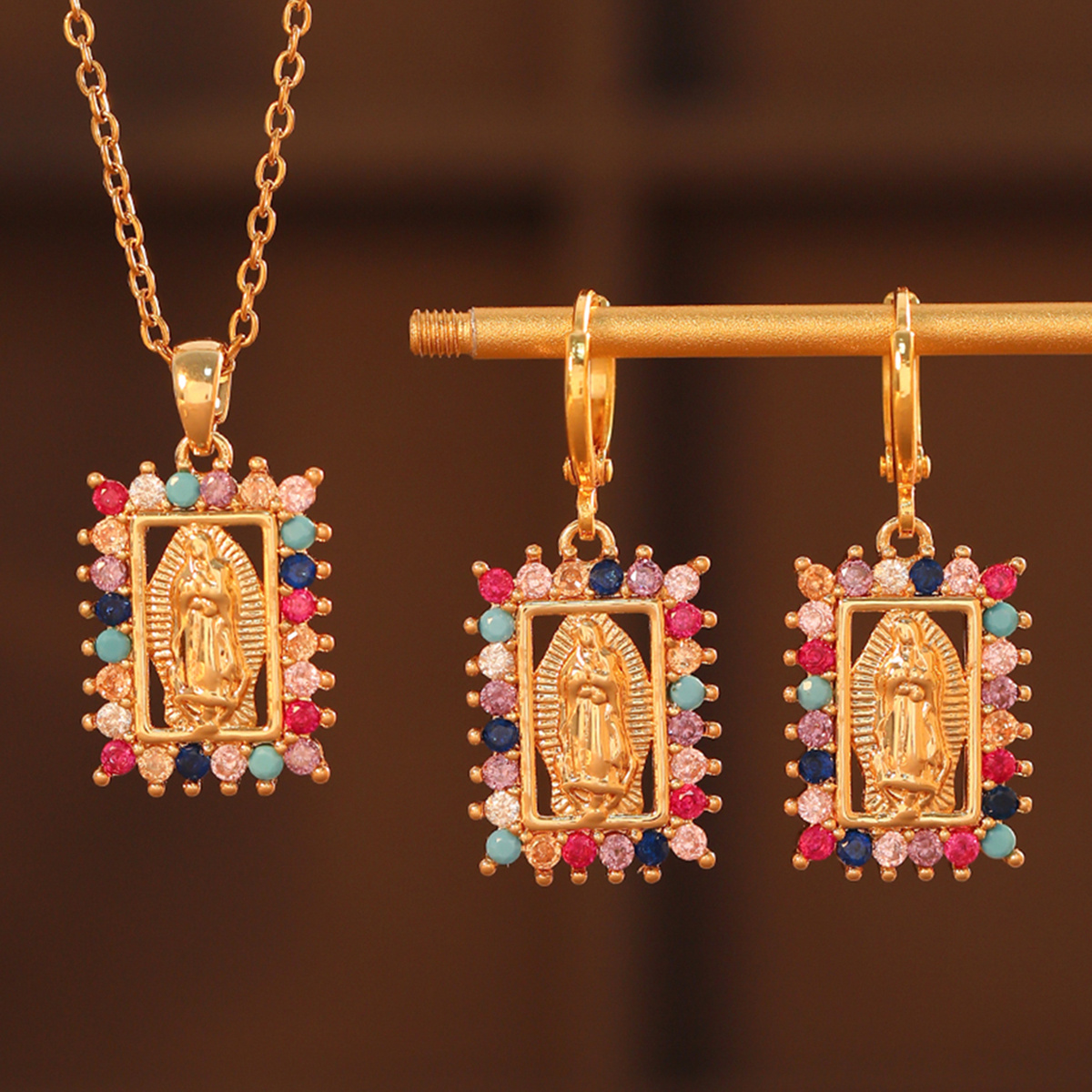 Square Necklace & Earrings Set Virgin Series for Banquet Party